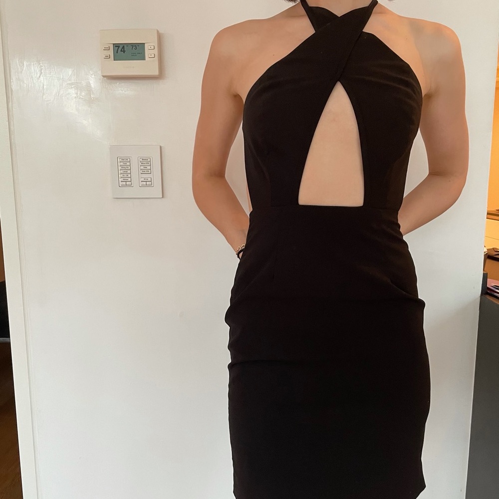 Black midi formal cocktail dress backless